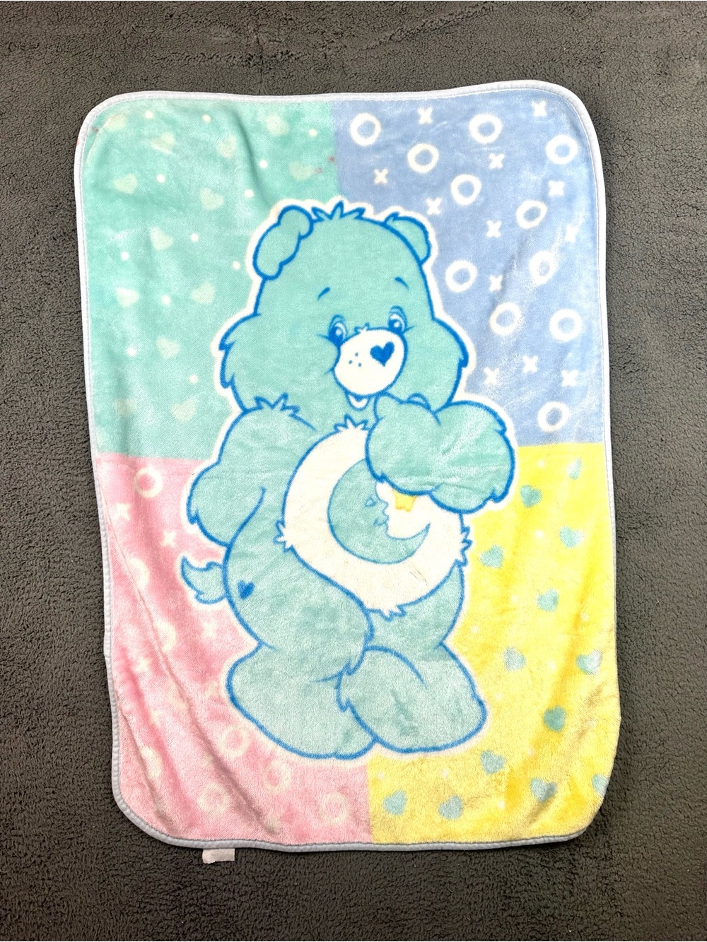 Care Bears Bedtime Bear Fleece Baby Blanket Blue Pastel Moon Stars 28x34
